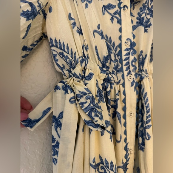 GiGiO Blue White Floral Dress Adjustable Tie Waist Boho Cottagecore Medium NWT - Picture 16 of 17